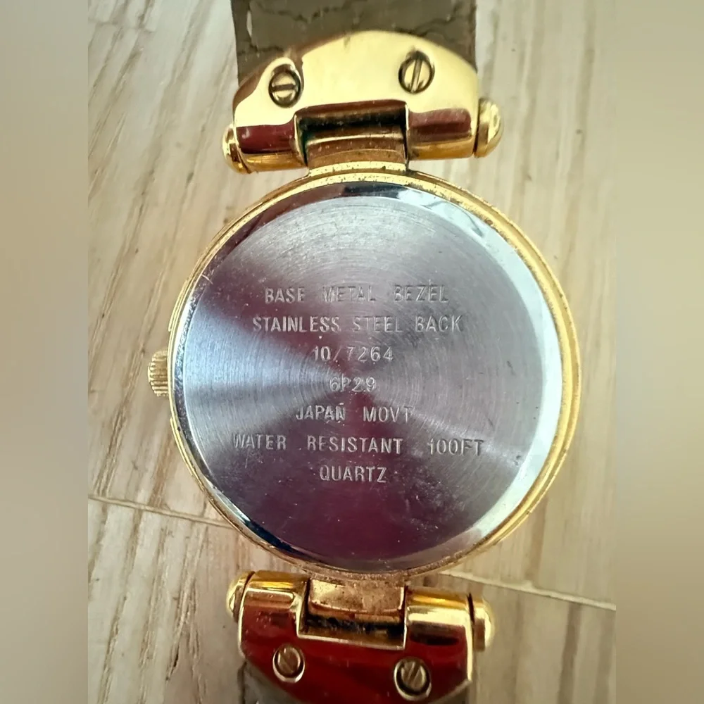 Vintage Anne Klein ladies gold tone brown leather watch NEW BATTERY